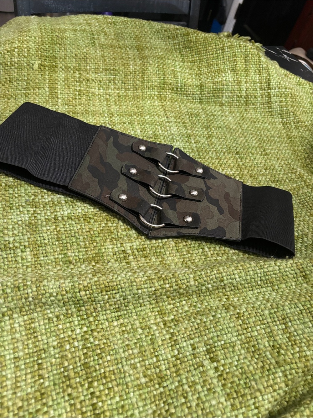 Source Unknown Stretch Wide Waist Belt with Camo Panel - Black/Green